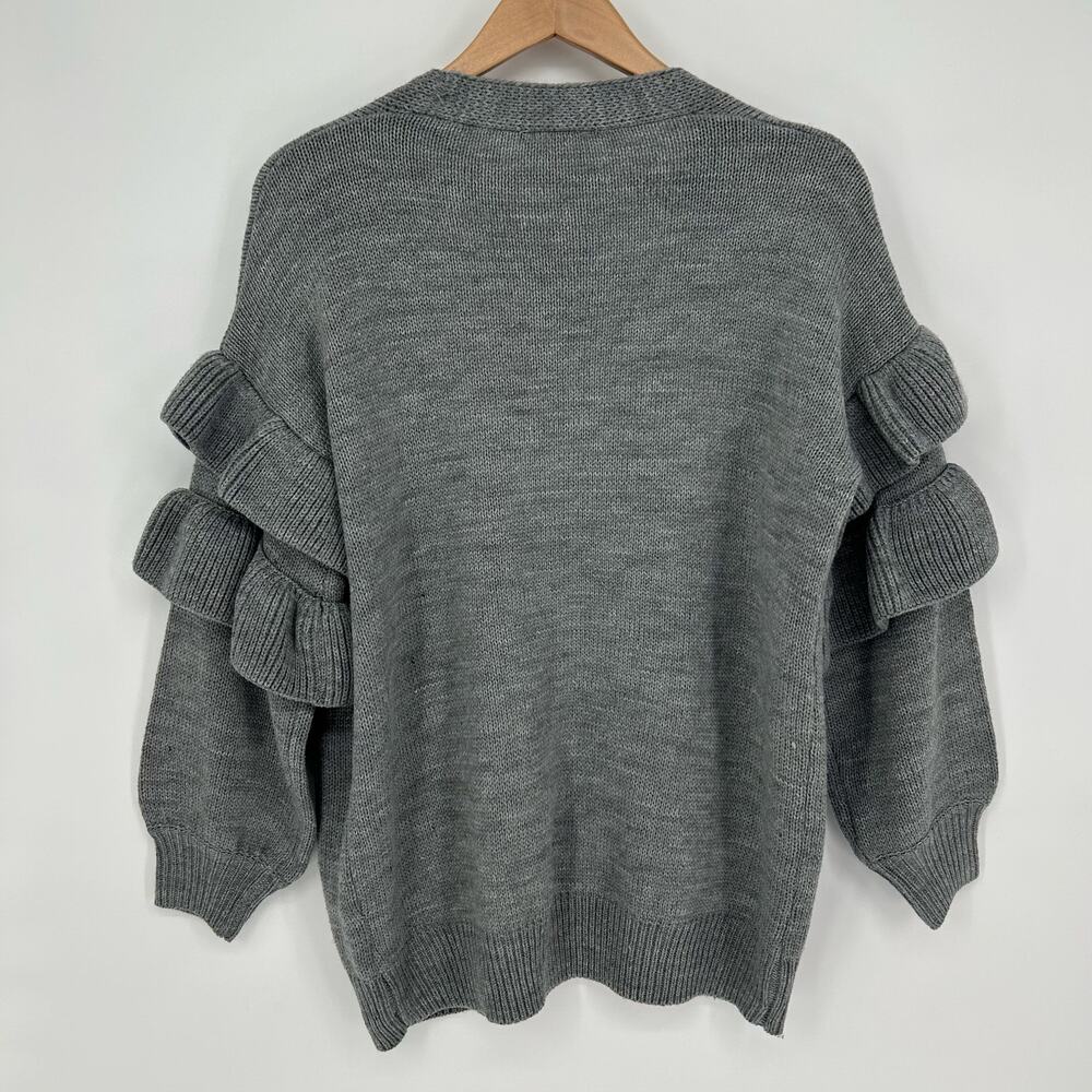 Love Sense Gray Cardigan Sz S NWT – Ruffle Statement Sleeves – Chunky Knit - Picture 3 of 7